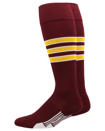 MadSportsStuff socks Maroon/Gold/White / X-Large Striped Baseball Socks Over the Calf Dugout Pattern D