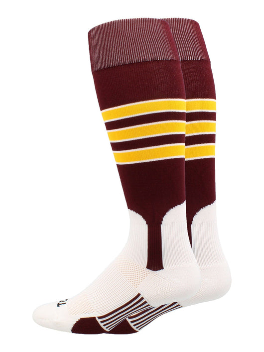MadSportsStuff socks Maroon/Gold/White / X-Large Striped Baseball Stirrup Socks Dugout Pattern D
