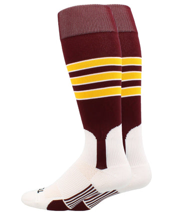 MadSportsStuff socks Maroon/Gold/White / X-Large Striped Baseball Stirrup Socks Dugout Pattern D