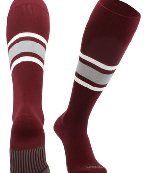 MadSportsStuff socks Maroon/Grey/White / X-Large Striped Baseball Socks Over the Calf Dugout Pattern E