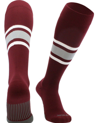 MadSportsStuff socks Maroon/Grey/White / X-Large Striped Baseball Socks Over the Calf Dugout Pattern E
