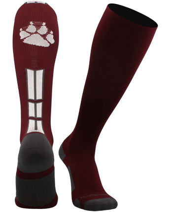 MadSportsStuff socks Maroon/White/Graphite / Large Wild Paw Over the Calf Socks (multiple colors)
