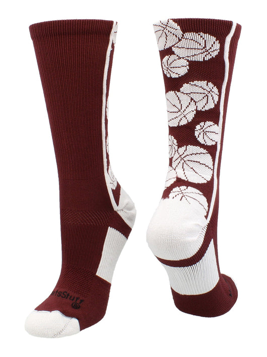 MadSportsStuff socks Maroon/White / Large Crazy Basketball Logo Crew Socks (multiple colors)