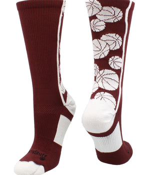 MadSportsStuff socks Maroon/White / Large Crazy Basketball Logo Crew Socks (multiple colors)