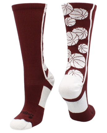 MadSportsStuff socks Maroon/White / Large Crazy Basketball Logo Crew Socks (multiple colors)