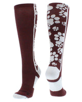 MadSportsStuff socks Maroon/White / Large Crazy Socks with Paws Over the Calf (multiple colors)