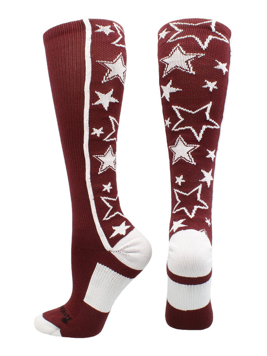 MadSportsStuff socks Maroon/White / Large Crazy Socks with Stars Over the Calf Socks (multiple colors)