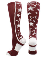 MadSportsStuff socks Maroon/White / Large Crazy Socks with Stars Over the Calf Socks (multiple colors)