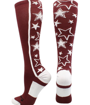 MadSportsStuff socks Maroon/White / Large Crazy Socks with Stars Over the Calf Socks (multiple colors)