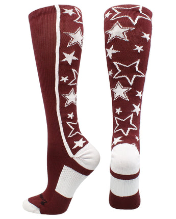 MadSportsStuff socks Maroon/White / Large Crazy Socks with Stars Over the Calf Socks (multiple colors)
