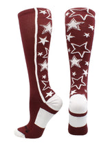 MadSportsStuff socks Maroon/White / Large Crazy Socks with Stars Over the Calf Socks (multiple colors)