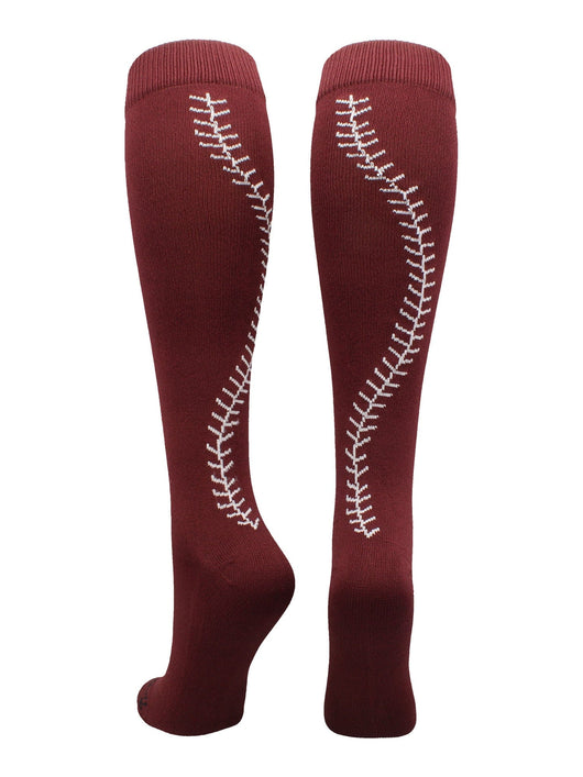 MadSportsStuff socks Maroon/White / Large Softball Socks with Stitches Over the Calf (multiple colors)