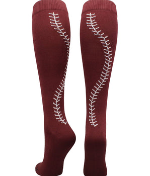 MadSportsStuff socks Maroon/White / Large Softball Socks with Stitches Over the Calf (multiple colors)