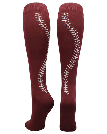 MadSportsStuff socks Maroon/White / Large Softball Socks with Stitches Over the Calf (multiple colors)