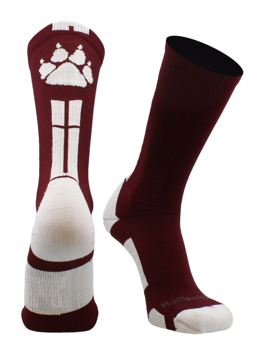 MadSportsStuff socks Maroon/White / Large Wild Paws Athletic Crew Socks (multiple colors)