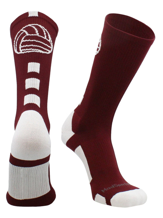 MadSportsStuff socks Maroon/White / Small Volleyball Logo Crew Socks (multiple colors)