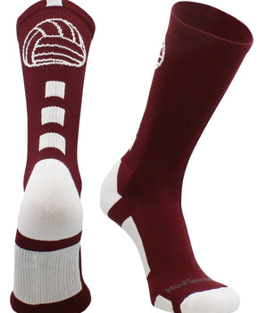 MadSportsStuff socks Maroon/White / Small Volleyball Logo Crew Socks (multiple colors)