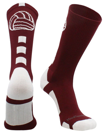 MadSportsStuff socks Maroon/White / Small Volleyball Logo Crew Socks (multiple colors)