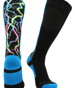 MadSportsStuff socks Multi-Neon/Black / Large Crazy Socks with Lightning Bolts Electric Storm Over the Calf