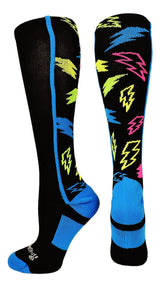 MadSportsStuff socks Multi-Neon/Black / Large Crazy Socks with Lightning Bolts (multiple colors)