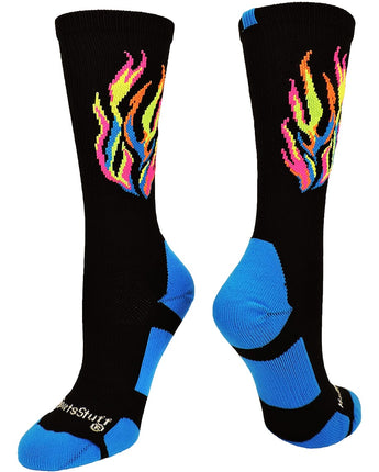 MadSportsStuff socks Multi-Neon/Black / Large Flame Athletic Crew Socks (multiple colors)