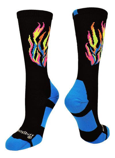 MadSportsStuff socks Multi-Neon/Black / Large Flame Athletic Crew Socks (multiple colors)