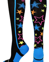 MadSportsStuff socks Multi-Neon/Black / Medium Crazy Socks with Stars Over the Calf Socks (multiple colors)