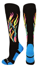 MadSportsStuff socks Multi-Neon/Black / X-Small Flame Soccer Style Over the Calf Athletic Socks (multiple colors)