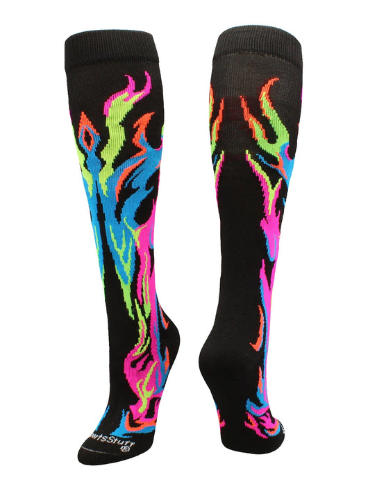 MadSportsStuff socks Multi Neon/Black / X-Small Flame Socks Athletic Over the Calf Socks (multiple colors)