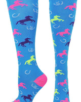 MadSportsStuff socks Multi-Neon / Large Wild Horses Equestrian Athletic Over the Calf Socks