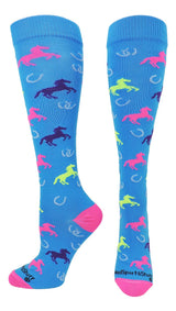 MadSportsStuff socks Multi-Neon / Large Wild Horses Equestrian Athletic Over the Calf Socks