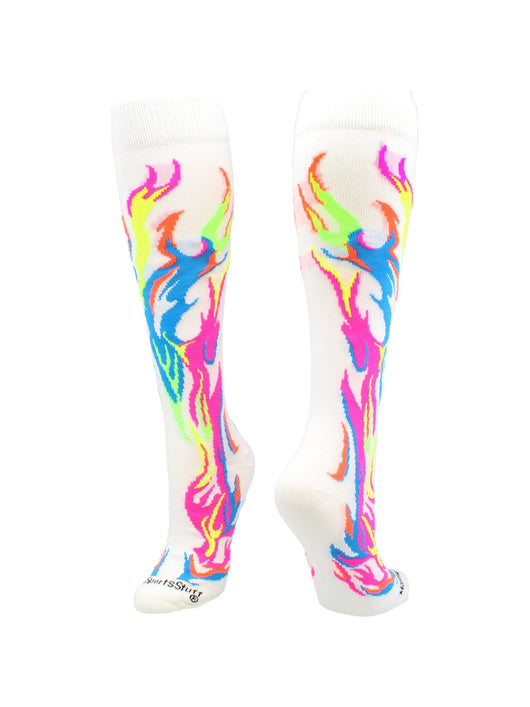 MadSportsStuff socks Multi Neon/White / Medium Flame Socks Athletic Over the Calf Socks (multiple colors)