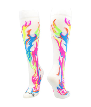 MadSportsStuff socks Multi Neon/White / Medium Flame Socks Athletic Over the Calf Socks (multiple colors)