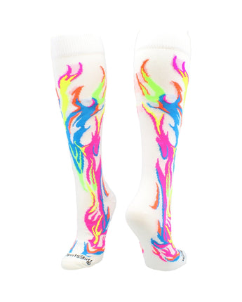 MadSportsStuff socks Multi Neon/White / Medium Flame Socks Athletic Over the Calf Socks (multiple colors)