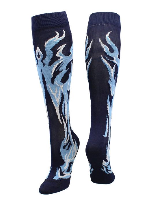 MadSportsStuff socks Navy/Columbia Blue/White / Large Flame Socks Athletic Over the Calf Socks (multiple colors)