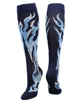 MadSportsStuff socks Navy/Columbia Blue/White / Large Flame Socks Athletic Over the Calf Socks (multiple colors)