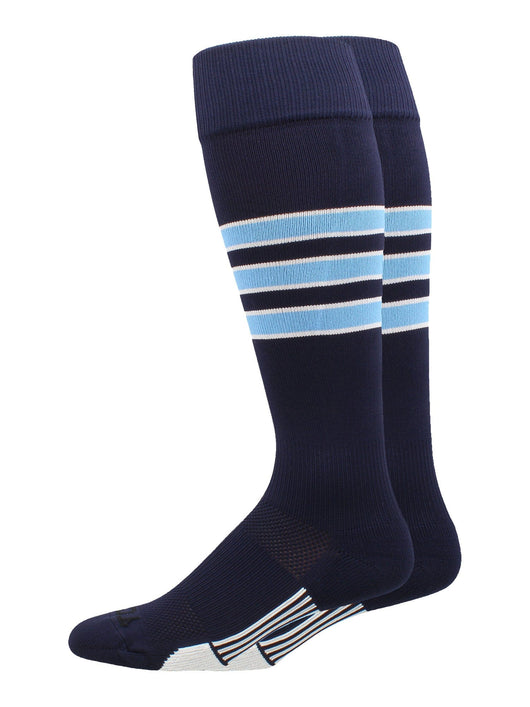 MadSportsStuff socks Navy/Columbia Blue/White / X-Large Striped Baseball Socks Over the Calf Dugout Pattern D