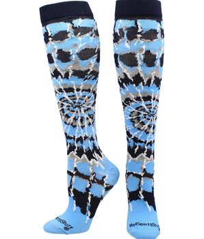MadSportsStuff socks Navy/Columbia Blue/White / X-Small Crazy Tie Dye Socks Over the Calf