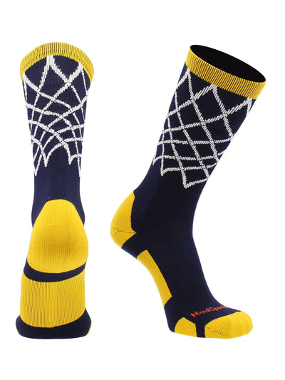MadSportsStuff socks Navy/Gold / Large Elite Basketball Socks with Net Crew length - made in the USA