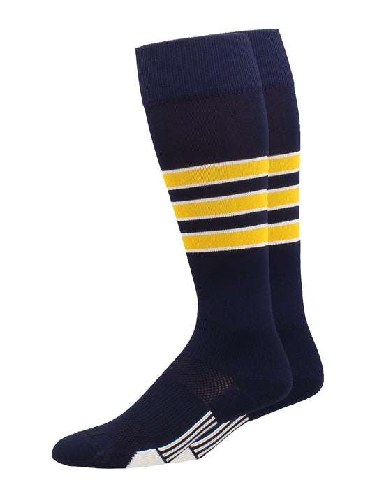 MadSportsStuff socks Navy/Gold/White / X-Large Striped Baseball Socks Over the Calf Dugout Pattern D