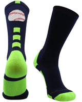 MadSportsStuff socks Navy/Neon Green / Large Baseball Logo Athletic Crew Socks (multiple colors)