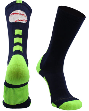 MadSportsStuff socks Navy/Neon Green / Large Baseball Logo Athletic Crew Socks (multiple colors)