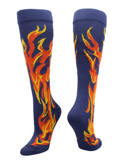 MadSportsStuff socks Navy/Orange/Gold / Large Flame Socks Athletic Over the Calf Socks (multiple colors)