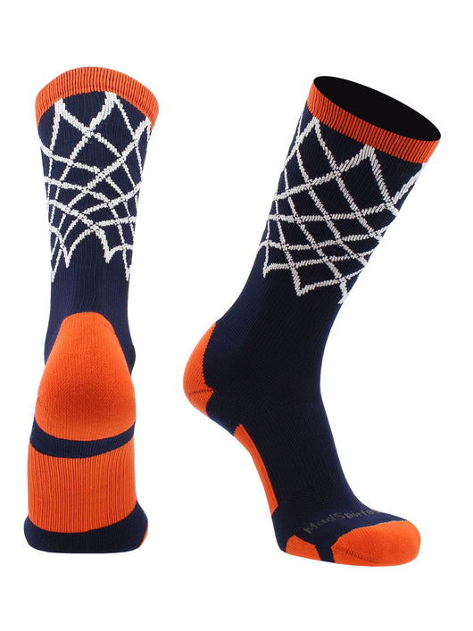 MadSportsStuff socks Navy/Orange / Large Elite Basketball Socks with Net Crew length - made in the USA