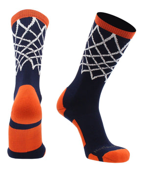 MadSportsStuff socks Navy/Orange / Large Elite Basketball Socks with Net Crew length - made in the USA