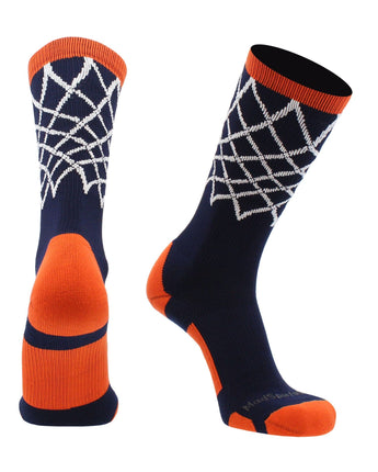 MadSportsStuff socks Navy/Orange / Large Elite Basketball Socks with Net Crew length - made in the USA