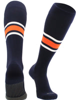MadSportsStuff socks Navy/Orange/White / X-Large Striped Baseball Socks Over the Calf Dugout Pattern E