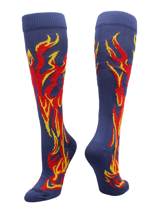 MadSportsStuff socks Navy/Red/Gold / Large Flame Socks Athletic Over the Calf Socks (multiple colors)