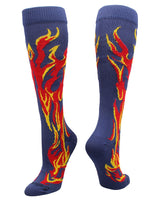 MadSportsStuff socks Navy/Red/Gold / Large Flame Socks Athletic Over the Calf Socks (multiple colors)