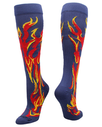 MadSportsStuff socks Navy/Red/Gold / Large Flame Socks Athletic Over the Calf Socks (multiple colors)